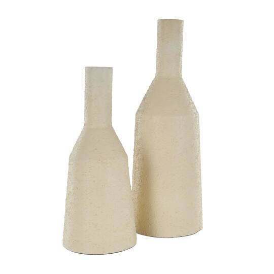 Cream Metal Fluted Distressed Textured Vase Set